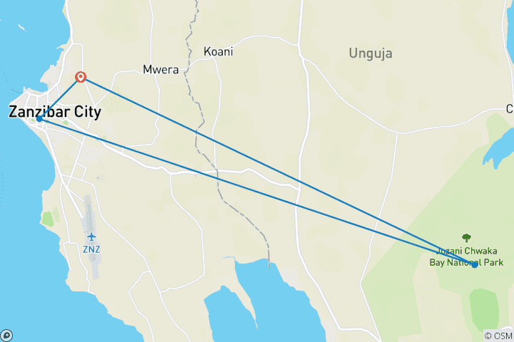 Map of From Zanzibar : 14 days Culture and Beach Holiday, Spices, Relaxation and History Trip