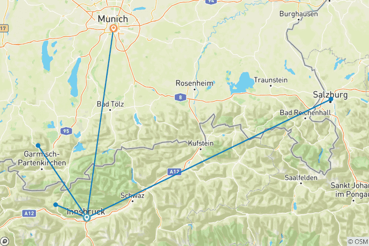 Map of Magical Christmas Markets of Austria and Germany (Innsbruck to Munich) (2025)