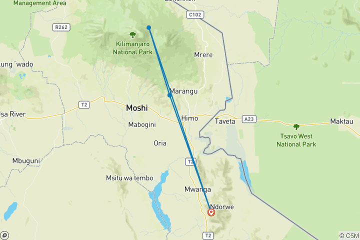 Carte du circuit Randonnée d'une journée sur le Kilimandjaro à un prix abordable