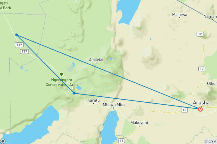 Map of 4 Days Serengeti & Ngorongoro Crater Private Safari