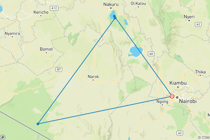 Map of 4 Days Masai Mara & Lake Nakuru |Group Safari