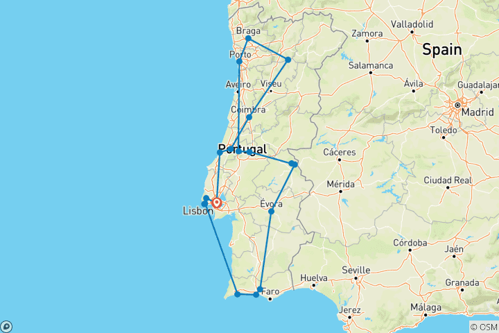 Carte du circuit Portugal complet (19 destinations)