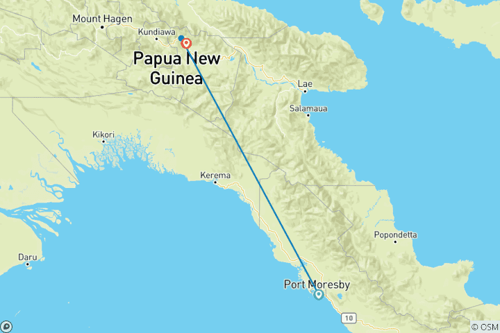 Mapa de Circuito de un día al Festival de Goroka y los Hombres de Barro de Asaro - Cala Klerht