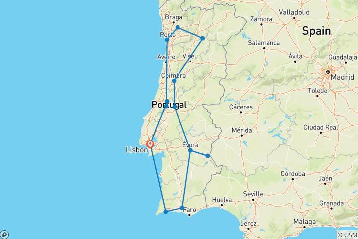 Carte du circuit Les routes de campagne du Portugal, un circuit réservé aux femmes (petit groupe, 11 jours)