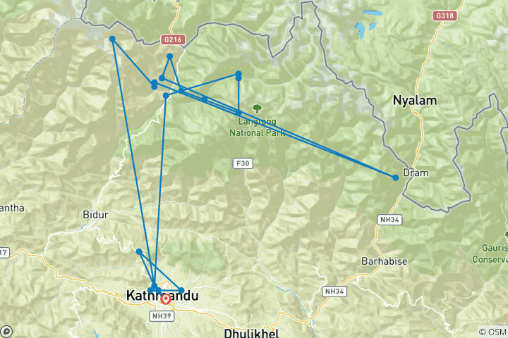 Map of Langtang Valley Service Trek