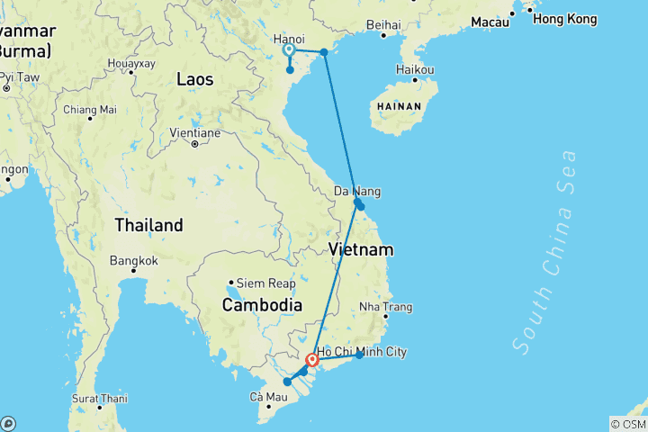 Carte du circuit 14 jours d'expérience familiale au Vietnam - Circuit privé
