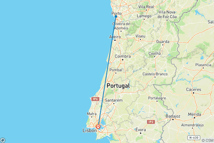 Carte du circuit Lisbonne et Porto avec excursion en bateau dans la vallée du Douro et dégustation de vins - 8 jours