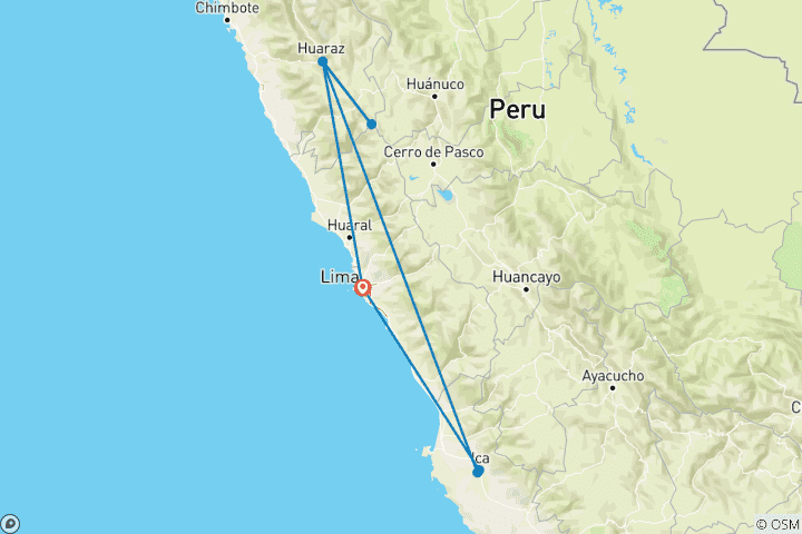 Map of Lima, Ica, Huacachina & Huayhuash