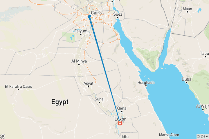 Carte du circuit Visite guidée privée des hauts lieux du Caire au départ de Louxor en train - En première classe