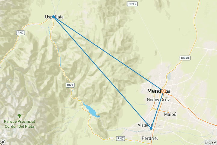 Map of Trek & Climb: Cerro Montura (4,950m) & Mendoza Vineyards Tour