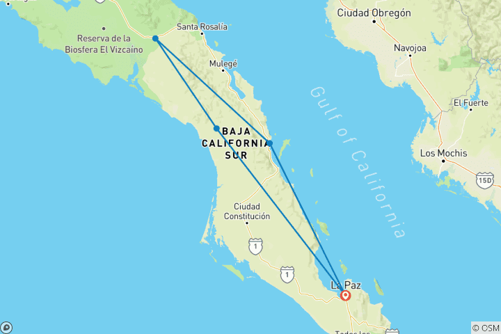 Kaart van Baja California Walvissen en Woestijn 11 Dagen - Winter