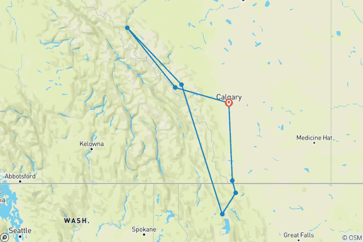 Kaart van Geheimen van de Rockies&Glacier National Park (9 dagen)