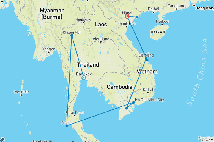 Map of 19 Days Highlights of Thailand and Vietnam  (private guide & driver）