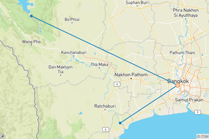 Mapa de Escapada de 4 días a Bangkok que incluye el Mercado Flotante de Amphawa y el Parque Nacional de Erawan