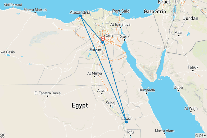 Carte du circuit Un fabuleux circuit privé de 4 jours au Caire, à Alexandrie et à Louxor en train couchette