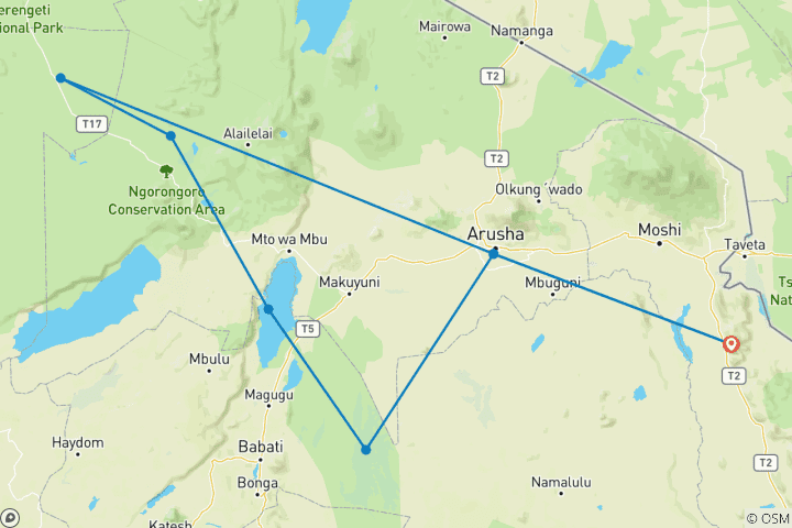 Carte du circuit Les incontournables de la Tanzanie