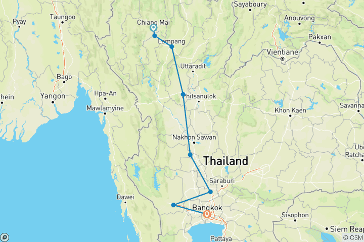 Karte von Schätze von Thailands 8 Tage - von Chiang Mai nach Süden, Kleingruppentour (andere Sprachen)