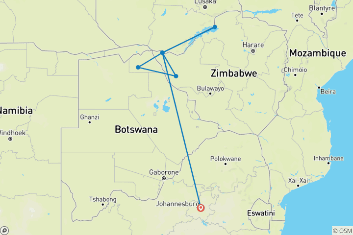 Map of Wilderness of Southern Africa: Safari by Land & Water  (Johannesburg to Victoria Falls) (2025)