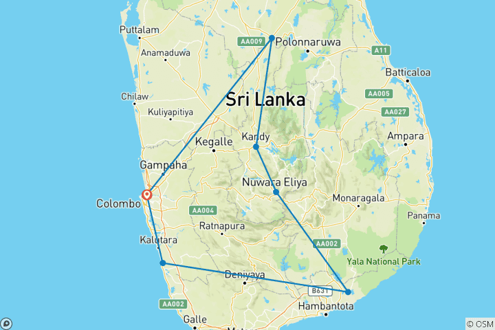 Map of Sri Lankan Rhythms : Top sights, Temples, Scenic Train ride, Elephant & Leopard Safaris, 5 Star beach stay W/Meals & Turtle Hatchery visit !