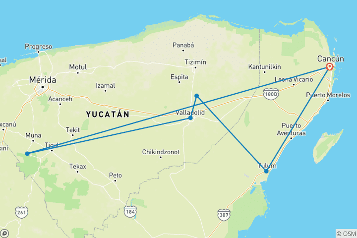 Mapa de Panorama de Yucatán: Maravillas culturales y felicidad frente al mar 10D/9N