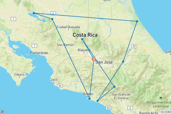 Map of Costa Rica Wildlife Tour (11jan To 05apr)