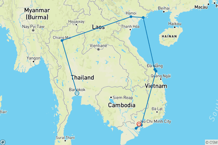 Carte du circuit Le meilleur de la Thaïlande et du Vietnam - circuit de 14 jours (guide privé et chauffeur)