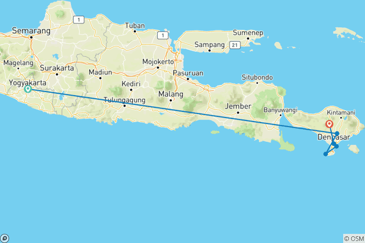 Carte du circuit Séjour en Indonésie : de Yogyakarta aux rives de Sanur (sur mesure)