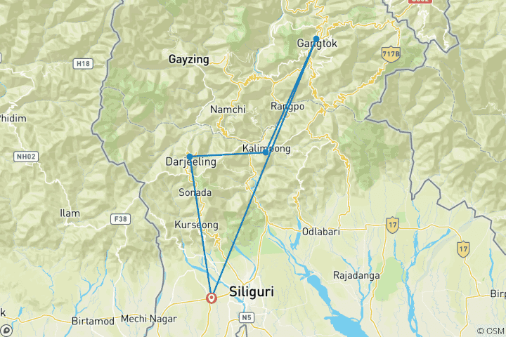 Map of Darjeeling Gangtok Tour Package