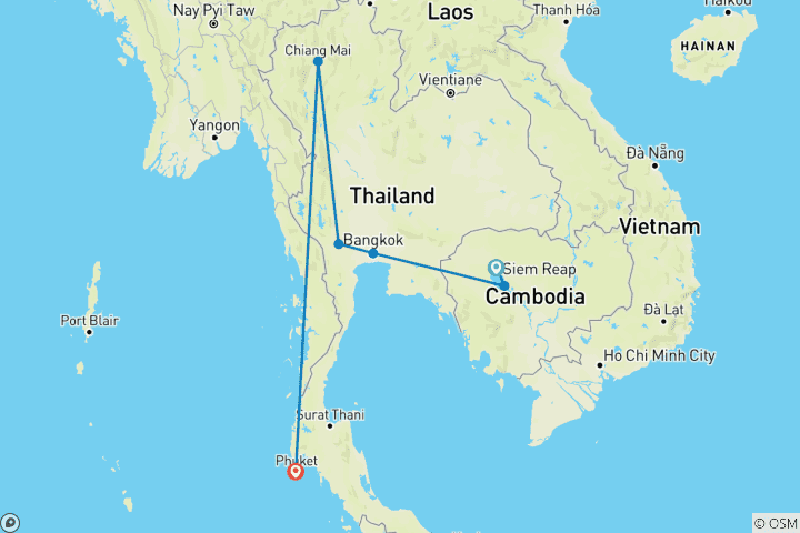 Mapa de 14 Días Camboya y Tailandia Definitivos (guía y conductor privados）