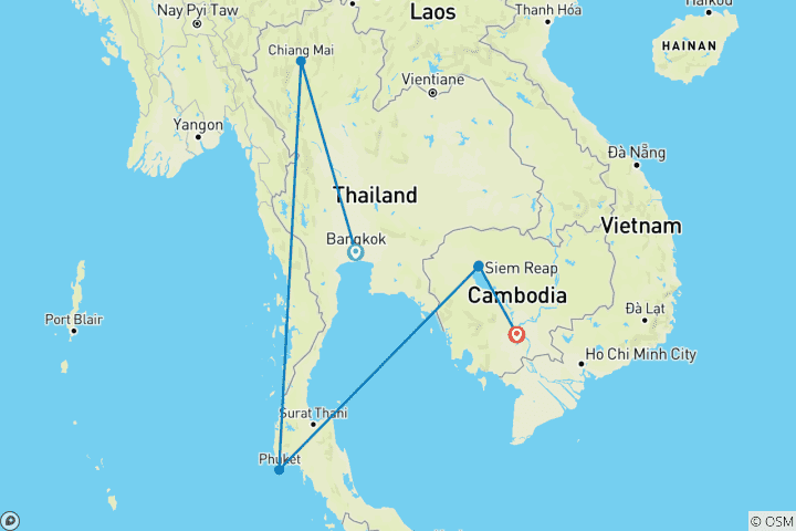 Map of 15 Days Cultural Icons of Thailand & Cambodia (private guide & driver）