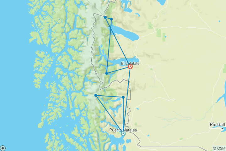 Map of Patagonia: W Trek, Perito Moreno & El Chaltén