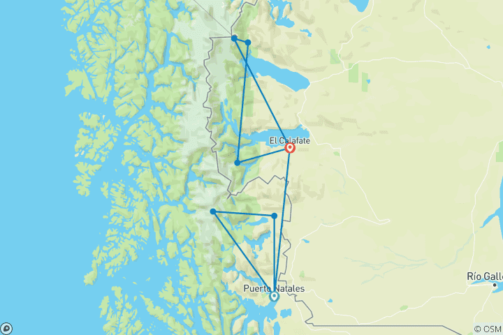 Carte du circuit Patagonie : Trek, Perito Moreno et El Chaltén