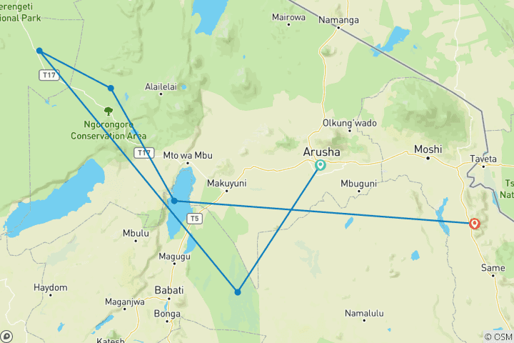 Map of 10-Day Safari & Cultural Activity in Kilimanjaro Region