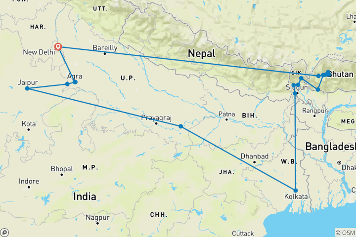 Kaart van Odyssee door de Himalaya – Ongelooflijk India met de laatste Shangri La