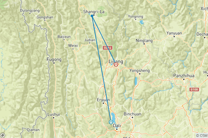 Carte du circuit Circuit de 7 jours au Yunnan : Dali, Shangri-la, Lijiang