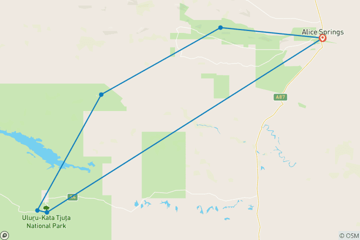 Map of 4 Day Red Centre Uluru to West MacDonnell 4WD Tour - From Alice Springs