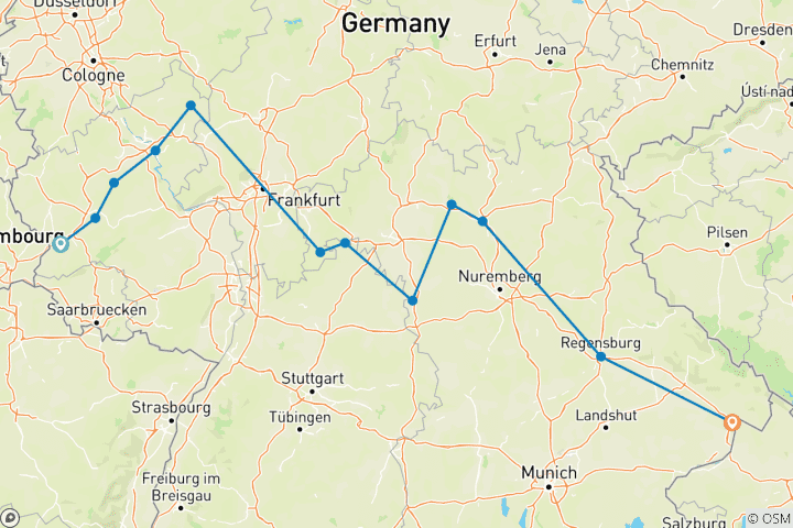 Map of German Riverscapes from Trier to Passau (Trier - Passau)