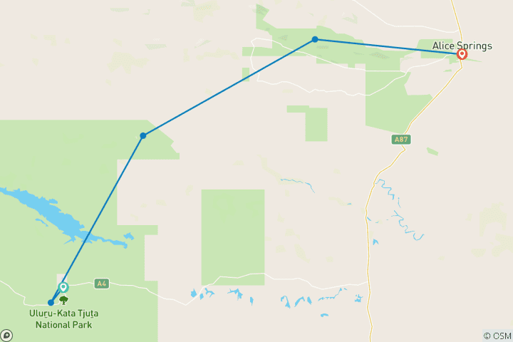 Map of 4 Day Red Centre Uluru to West MacDonnell 4WD Tour - From Ayers Rock