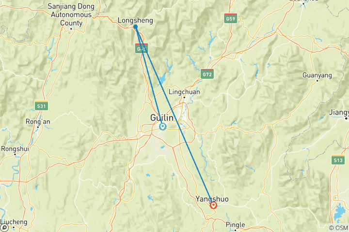 Map of 7 Days China Unveiling Guilin Natural Splendor  (private guide & driver）