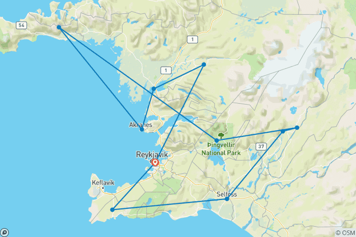 Carte du circuit Islande, y compris le Lagon bleu (hiver, 6 jours)