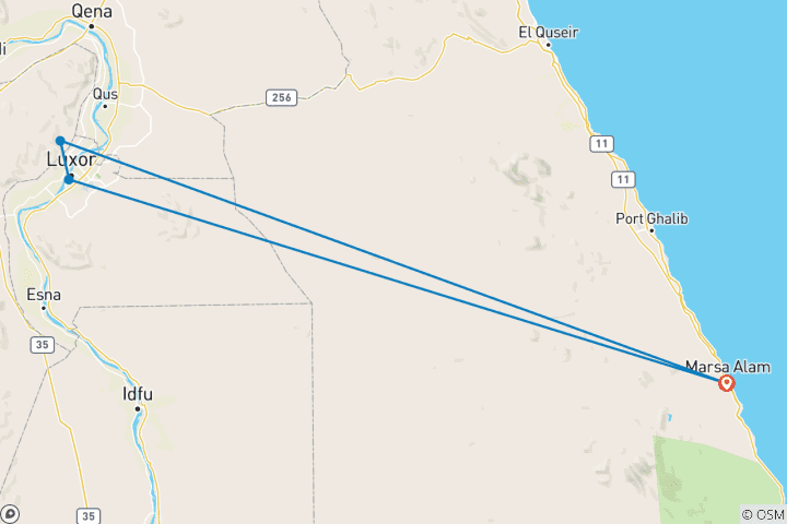 Carte du circuit Les points forts de Louxor : Circuit de 2 jours avec montgolfière et île aux bananes au départ d'Hurghada