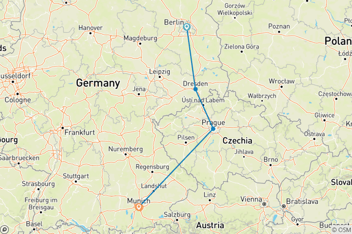 Carte du circuit L'Allemagne et la République tchèque en 10 jours (Berlin, Dresde, Prague et Munich)