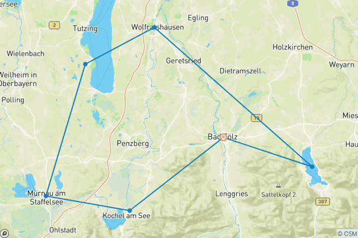 Map of Alpine foothills Tour With Tegernsee, Isarwinkel and Blue Land