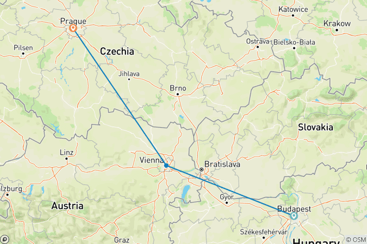 Carte du circuit Le meilleur de l'Europe de l'Est (Budapest, Vienne et Prague)