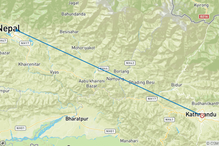 Kaart van Klassieke rondreis door Nepal