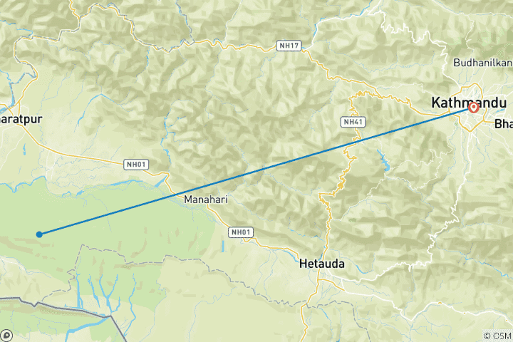 Map of 3-Days Chitwan National Park Tour from Kathmandu via Flight