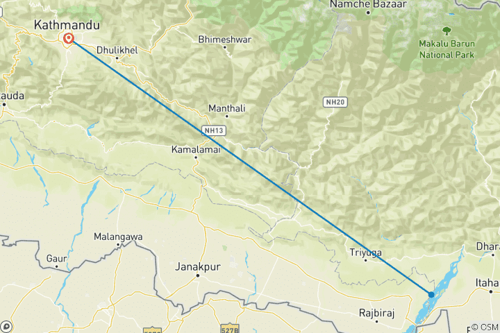 Map of 3 Days Koshi Tappu Wildlife Reserve Tour from Kathmandu