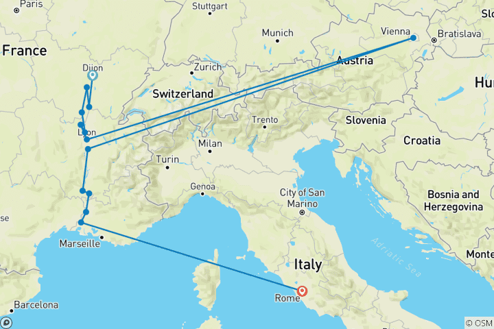 Kaart van Essentie van Bourgondië & Provence (Wijncruise) 2026