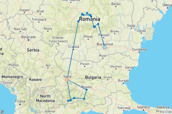 Carte du circuit Trésors de la Transylvanie - Roumanie et Bulgarie