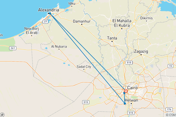 Mapa de Circuito Guiado Privado de 3 Días a El Cairo, Guiza, Alejandría, Saqqara y Dahshur + Almuerzo